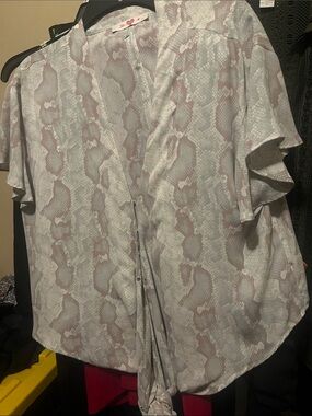 Buddy Love Pale Pink & White Snake-Print Tie-Front Blouse